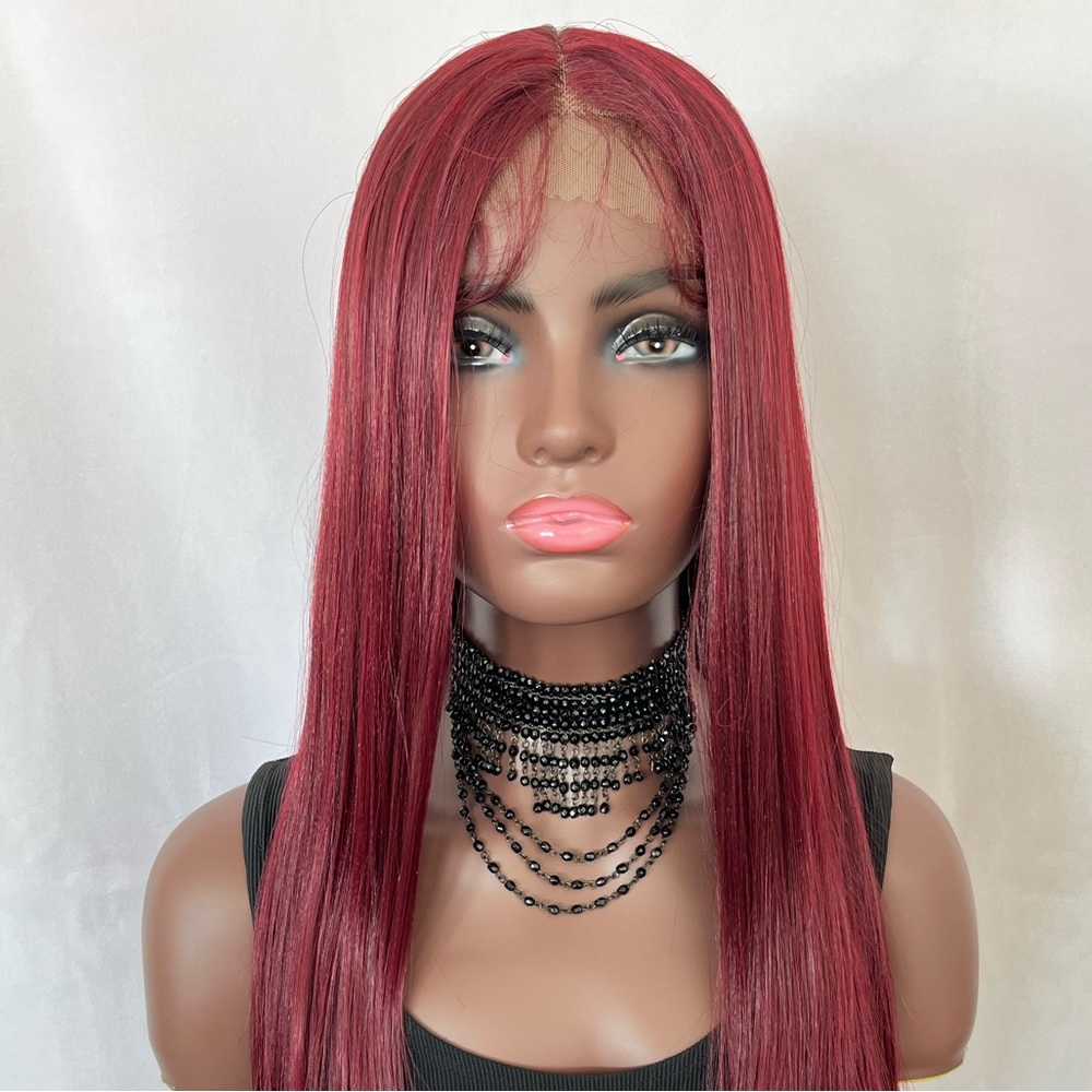 Long Straight 24” Burgundy Wine Premium Fiber Lace Front Wig